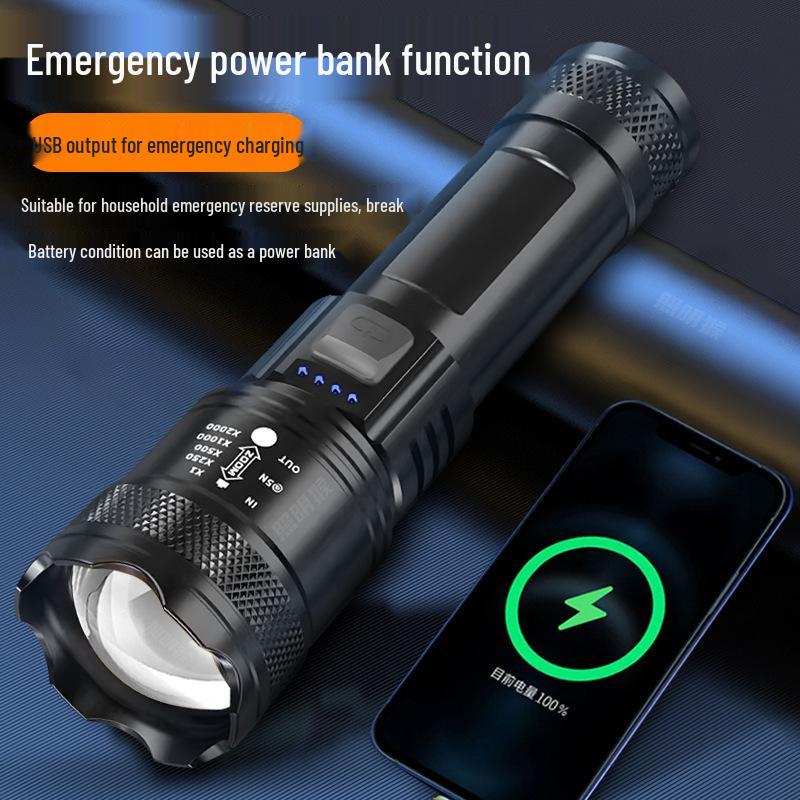 Rechargeable Long-Range Multifunctional Flashlight: Super Bright, Strong Light, Zoom, Long Battery Life for Outdoor Use