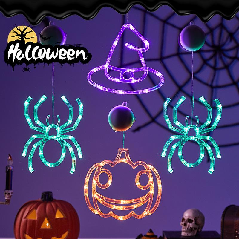 Halloween pendant suction cup lamp festival supplies ornaments pumpkin spider decoration party ghost festival led modeling lamp
