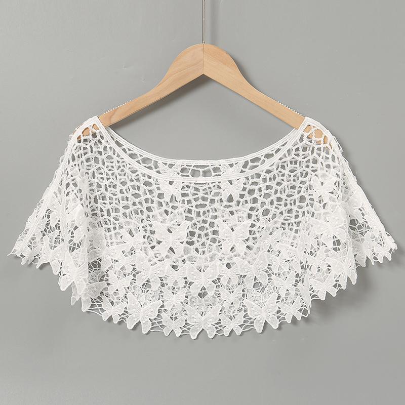 Fashion Knitted Hollow Lace Shawl Floral Pure Color Woman Summer Sun Protection Scarf Elegant Ladies Decorated Poncho