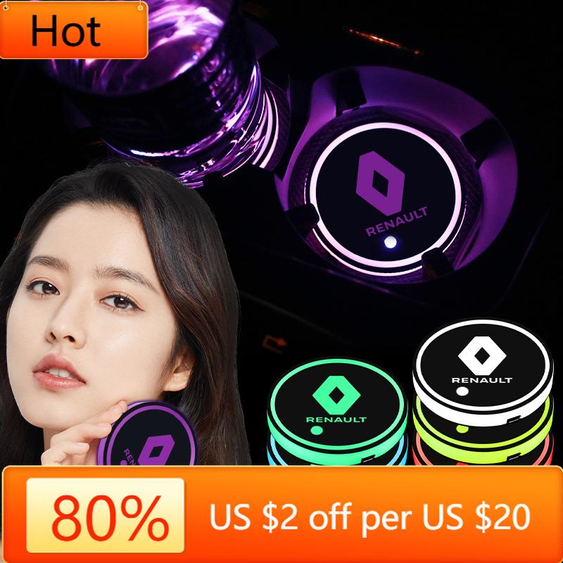 2026 Gorące Naklejki Wnętrza Do Renault 1/2 SZT Podkładka Pod Uchwyt Na Kubek Samochodowy Świecące Gniazdo Antypoślizgowa Podkładka Pod Kubek Do Renault Megane 2 Sceni