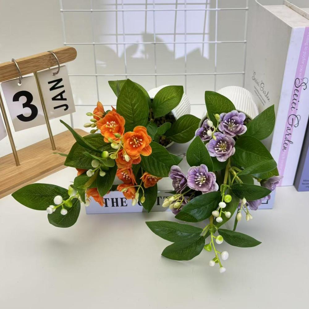 Jasmine Artificial Flower Potted Plant With Rain Flower Stone For Interior Decor