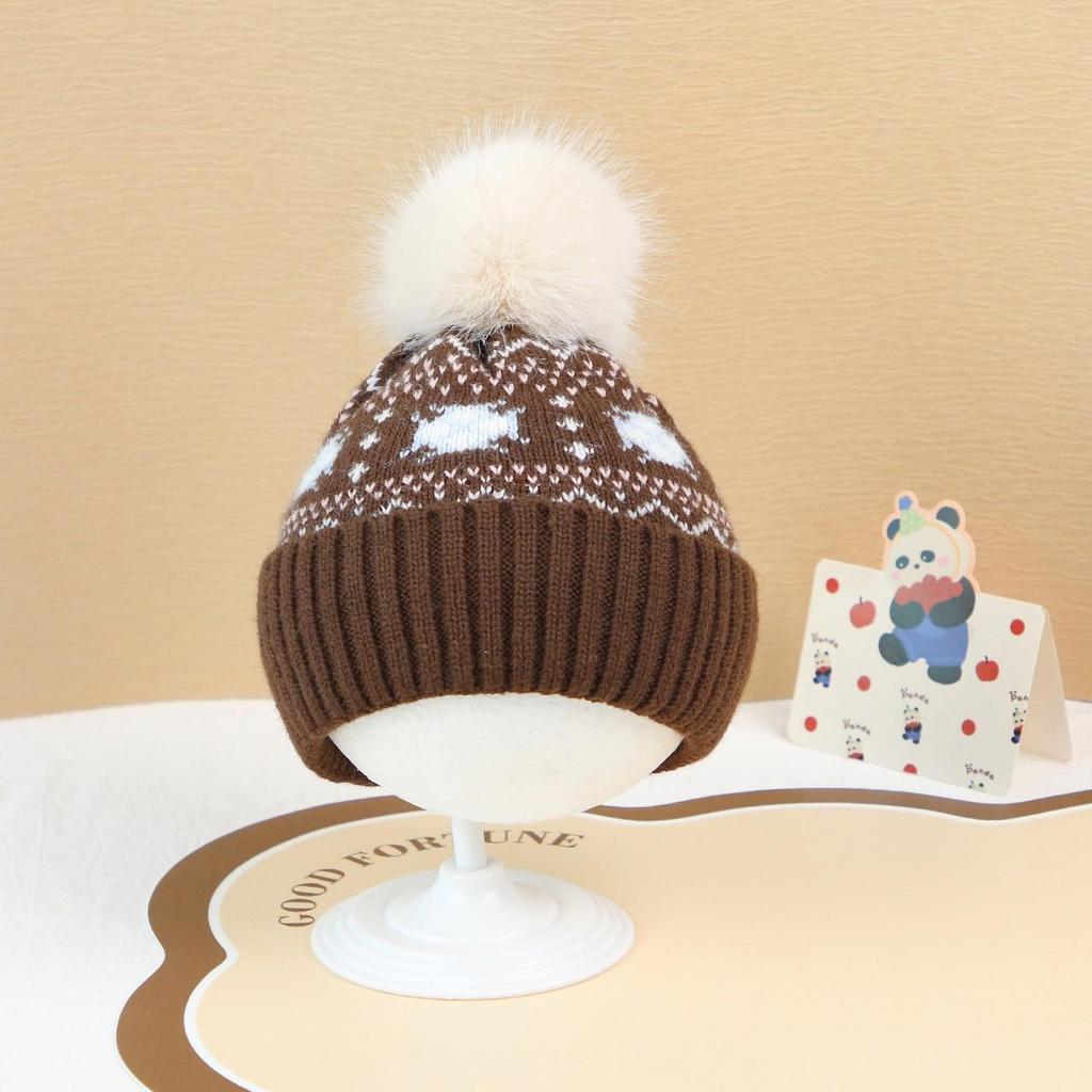 Winter Warm Baby Pompom Hat Woolen Knit Thicken Ear Protection Windproof Beanies Hat Boy Girl Kids Anti-Cold Pullover Hat