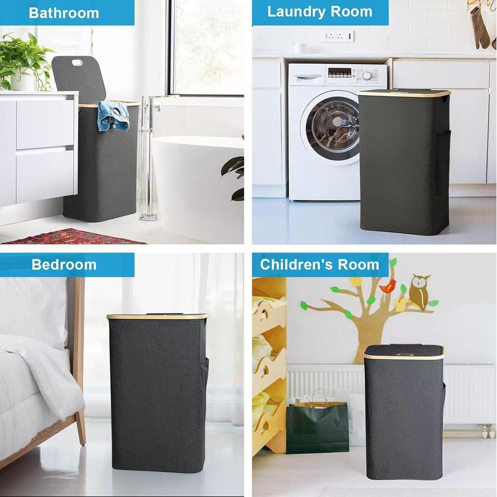 Foldable Laundry Basket with Inner Pocket: Large Capacity Hamper for Bedroom & Bathroom.