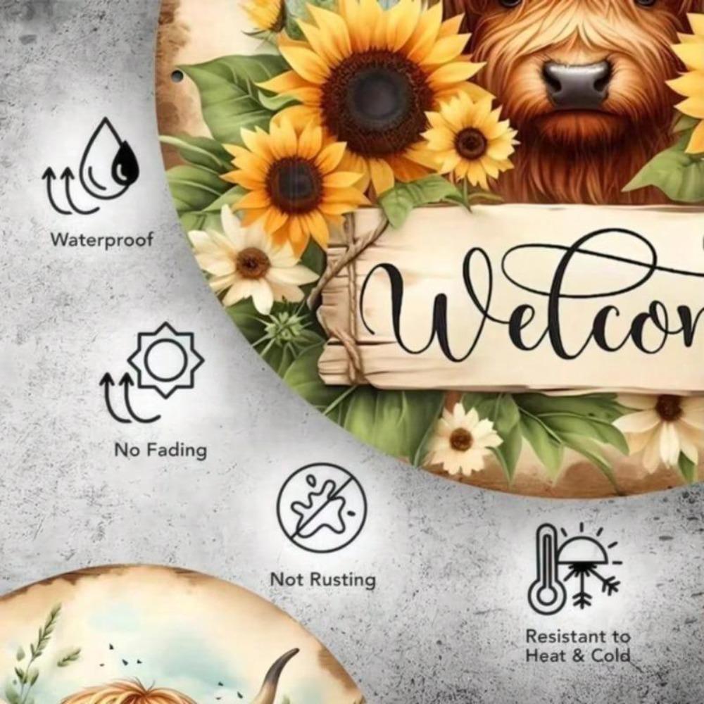Welcome Sign High Cow Sunflower Vintage Metal Wall Art Decor Gift