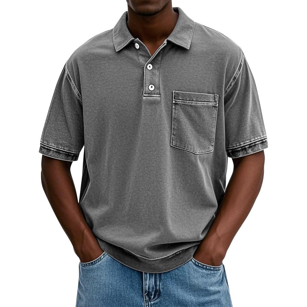 Men's Summer Color Button Collar Short Sleeve Tops Men's Casual Loose Fashion Tops