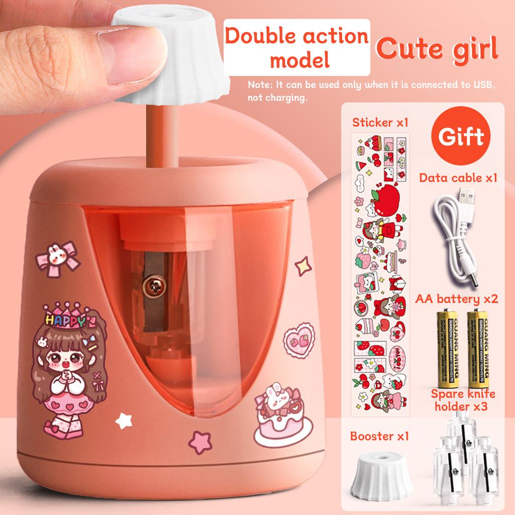 Electric Kawaii Automatic Pencil Sharpener Cartoon Pattern Sticker Children Primary School School Office Stationery Supplies