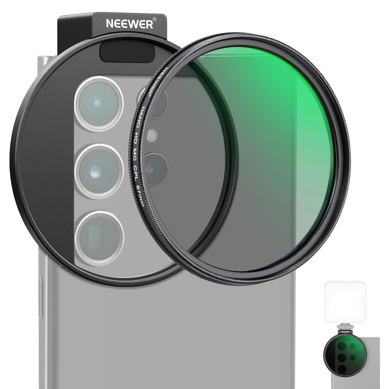 

NEEWER CPL Filter for Smartphone 67mm Camera Lens Polarizing Filter with Metal Cold Shoe Phone Clip Compatible with iPhone 14 Pro Max 13 Pro Max 13