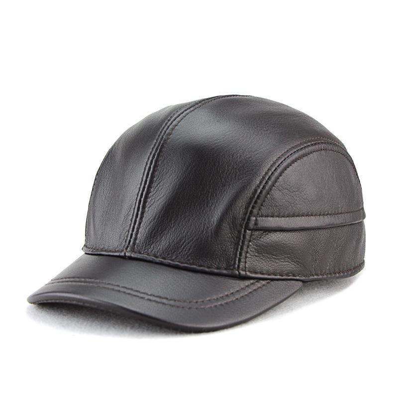 Men s Sheepskin Leather Baseball Cap - Trendy Autumn/Winter Hat for Middle-Aged and Elderly Men