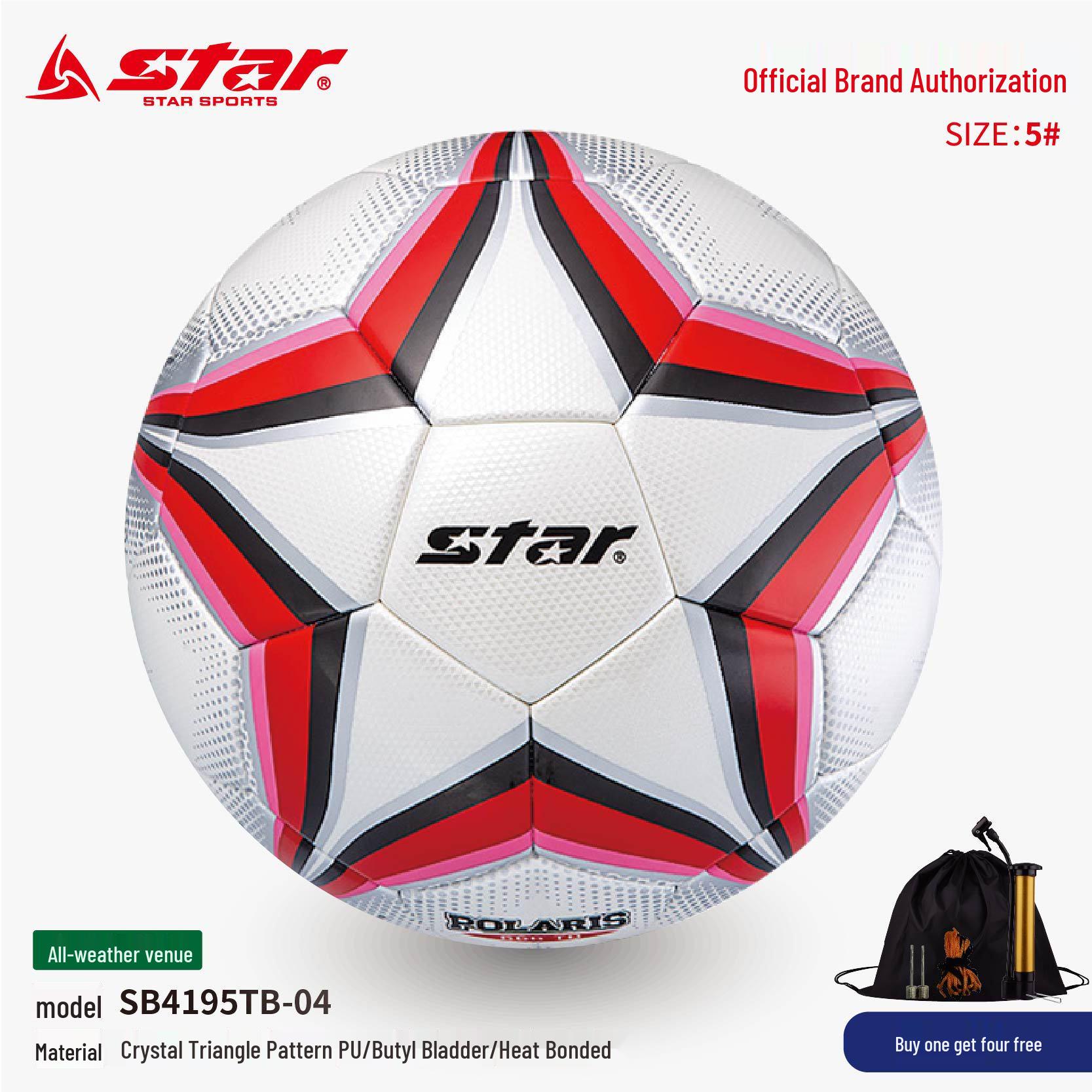 STAR Seamless Heat-Bonded Football SB4195TB - Crystal Triangle Pattern PU Training Match Ball for Middle School Exams Size 5 (11-a-side)
