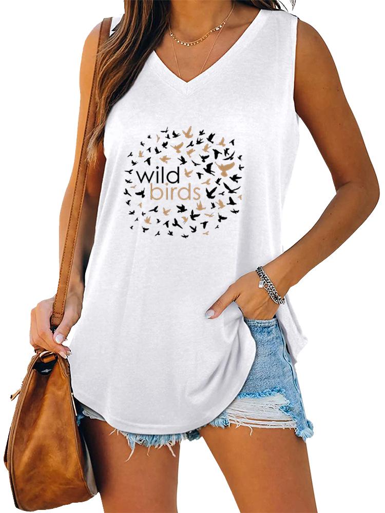 Damenmode V-Ausschnitt Tanktop Sommer Casual Bedrucktes Ärmelloses Top