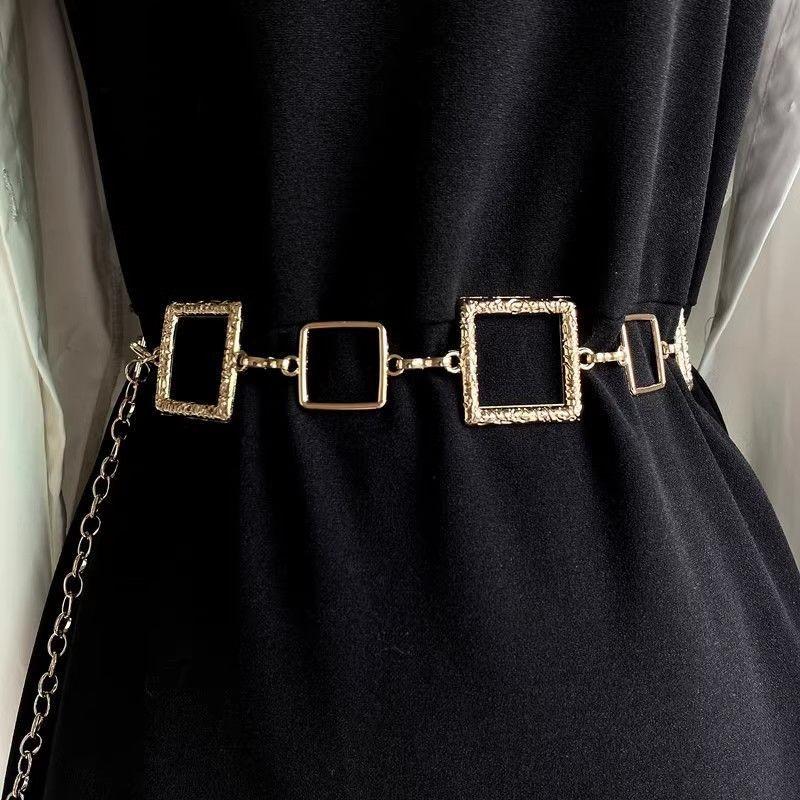 Gold Elegant Quadrilateral Waist Chain For Women Fashionable Accessory For Dresses