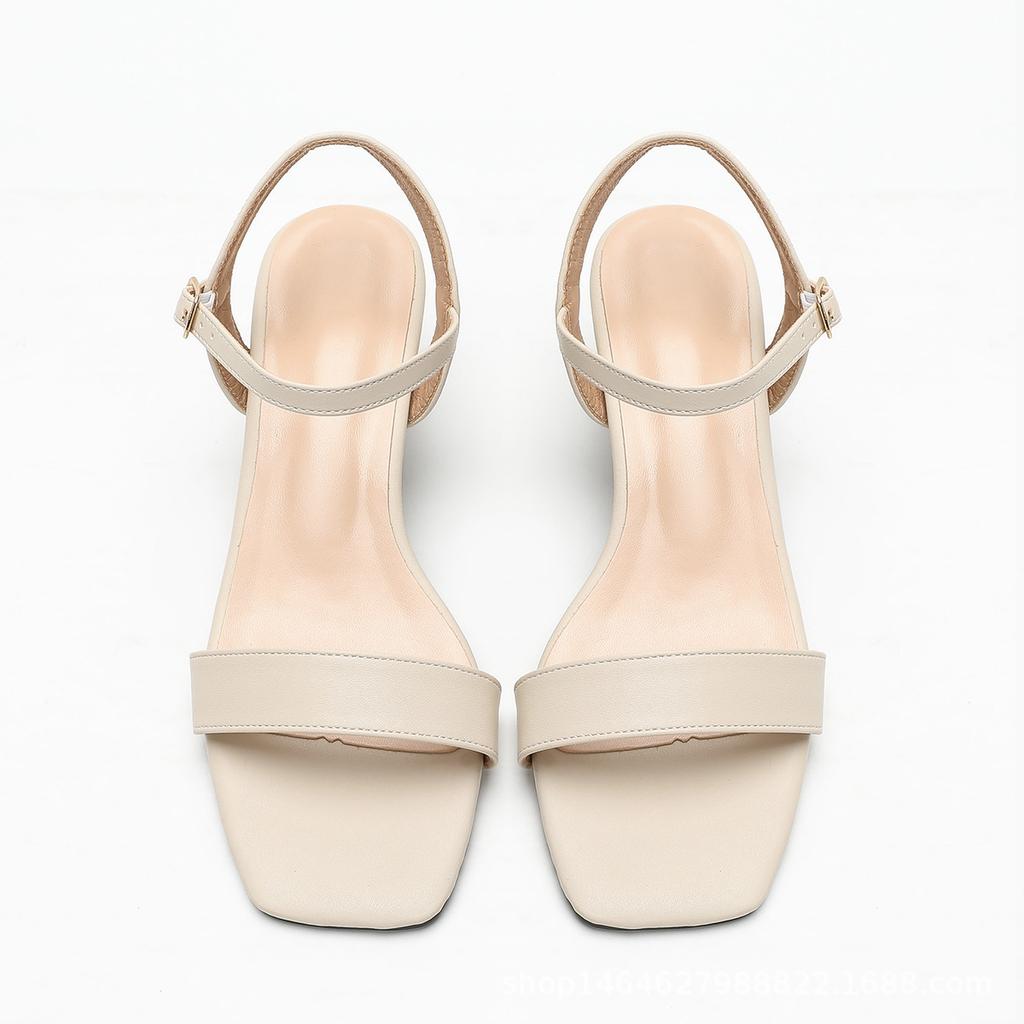 Dámské sandály na vysokém podpatku, čtvercová špička, silný podpatek, otevřená špička, na jeden knoflík, módní, všestranné a elegantní boty na vysokém podpatku