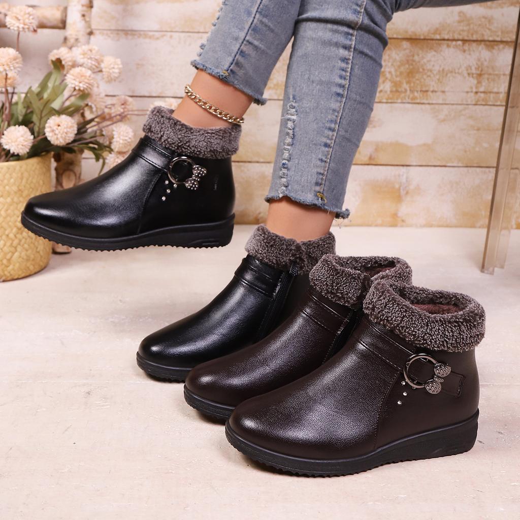 Casual short boots winter autumn and winter non-slip warm medium velvet leather shoes cotton shoes winter women's shoes