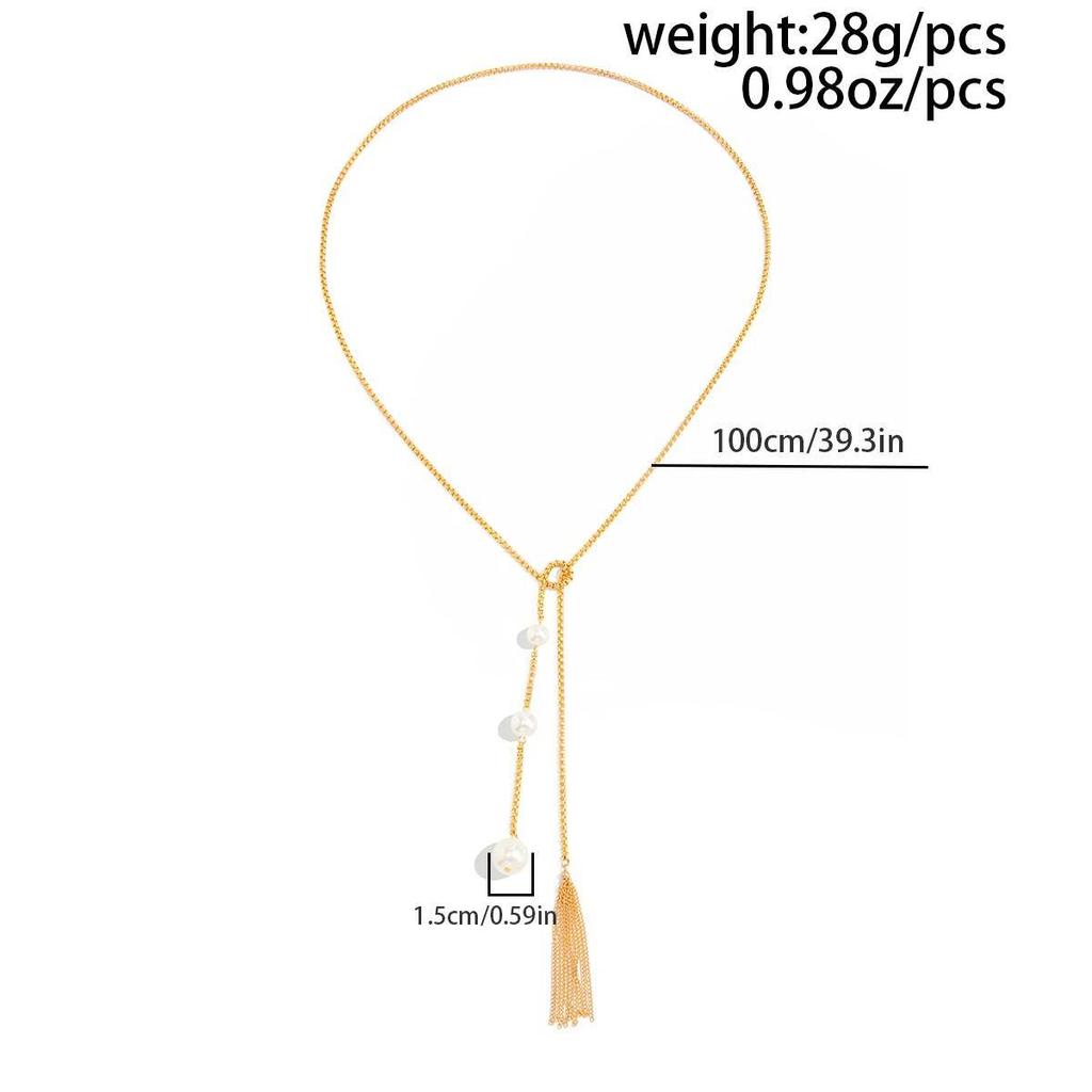 Ingemark Trendy Gold Color Imitation Pearls Tassel Necklace Women Sexy Creative Y-Shape Long Sweater Chain Party Jewelry Gifts