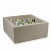 Dry Pool 90x90x40cm Velvet Soft Beige with 400 Balls: Light Gold, Opalescent, Pearl, Transparent, Silver