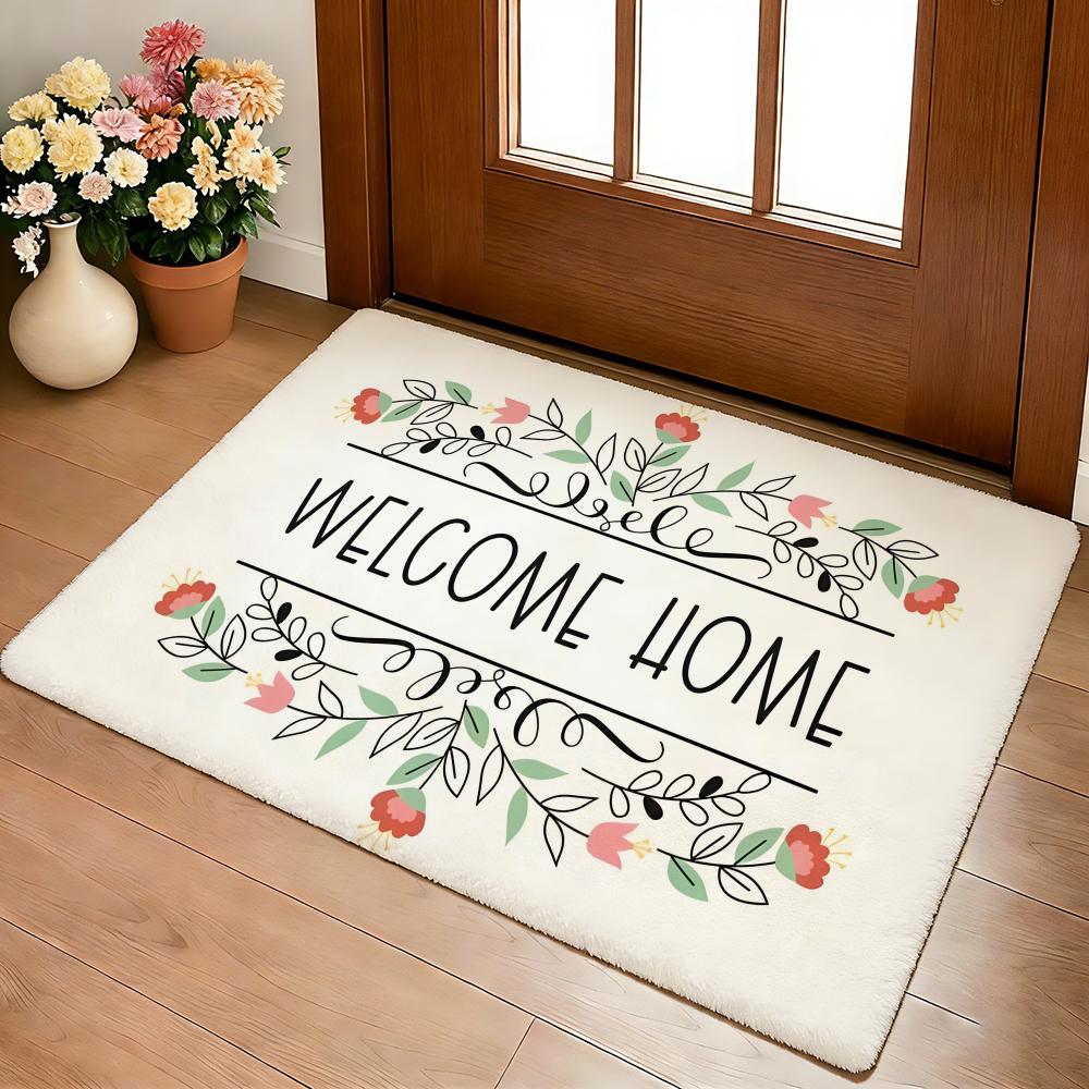 Sweet Home Welcome Floor Mat Cozy Flannel Soft Thick Non-Slip Mat For Living Room Bedroom Kitchen Decor Rugs