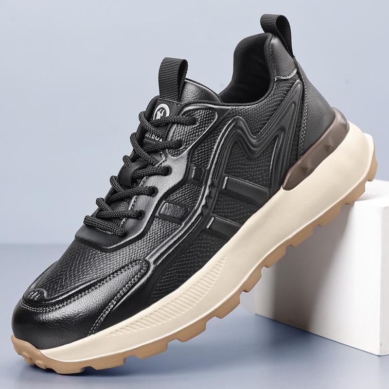 2025 Spring and Autumn Men's Shoes Trendy Brand High-end Black Leather Dad Shoes Men's Platform Sports Retro Single Shoes 8812