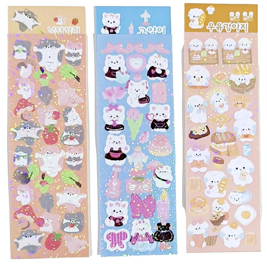 324 Korean Character Deco Stylish and Reward Large Animal Small Pastel Colors [12 Sheets, Stickers] Stickers, Glitter, Sparkle, Cute, Stickers,