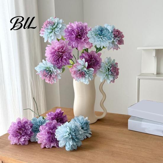 Silk Floral Arrangements Artificial 3 Head Dahlia Flowers, Realistic Fabric Arrangement, Long Stem Fake Dahlias Adjustable Flowers for Home