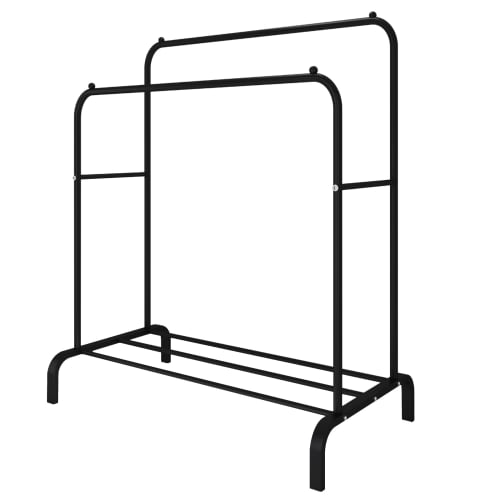 UDEAR Freestanding Garment Rack with Double Rods, Multifunctional Bedroom Clothes Rack, 110*54*150 cm, Black
