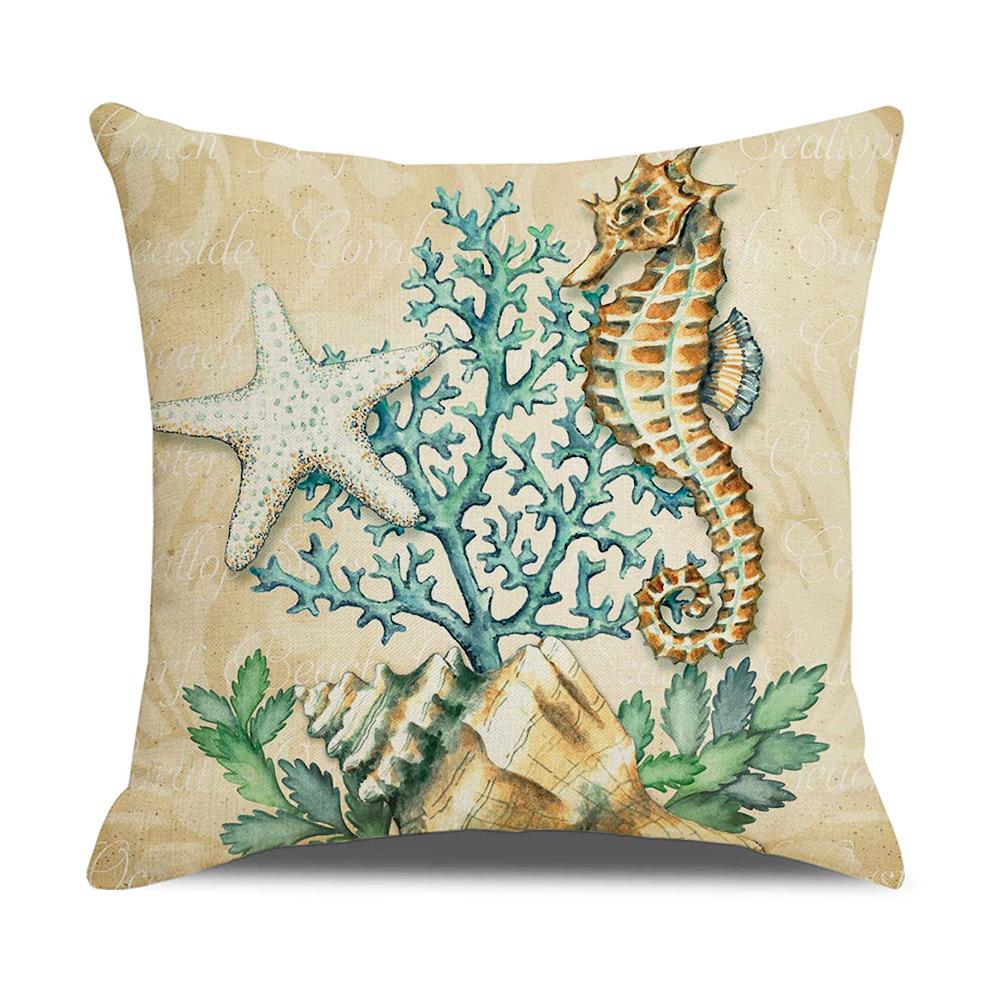 Retro Mediterranean Ocean Digital Print Linen Pillow Reading Cushion Home Furnishings