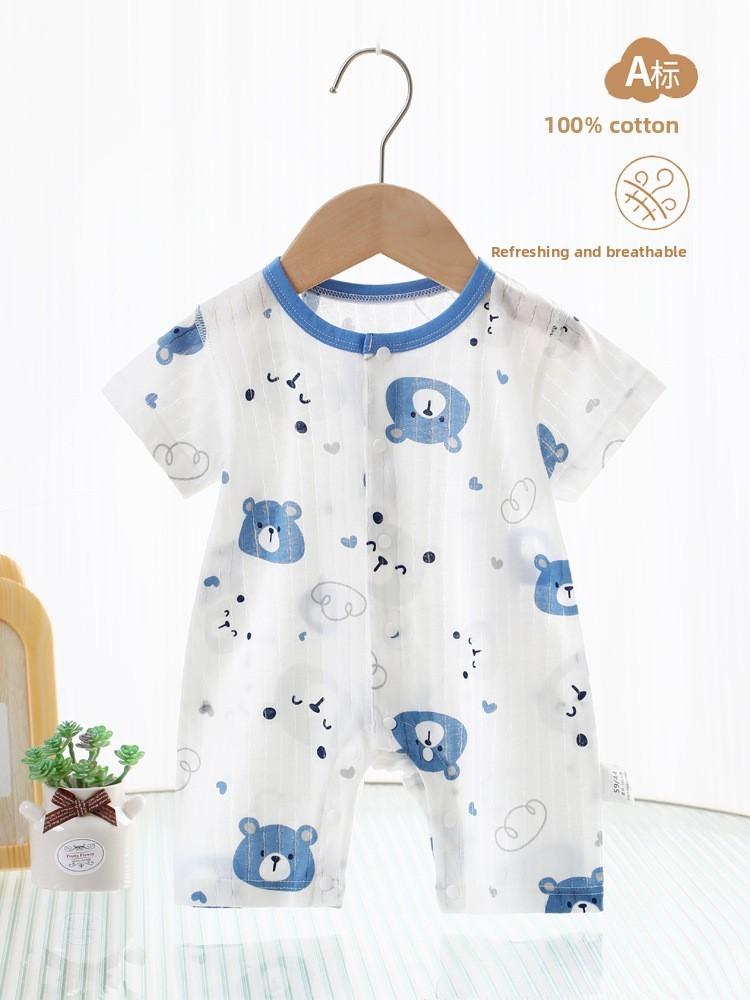 Baby Cotton Summer Short Sleeve Romper With Snap Closure For Newborns