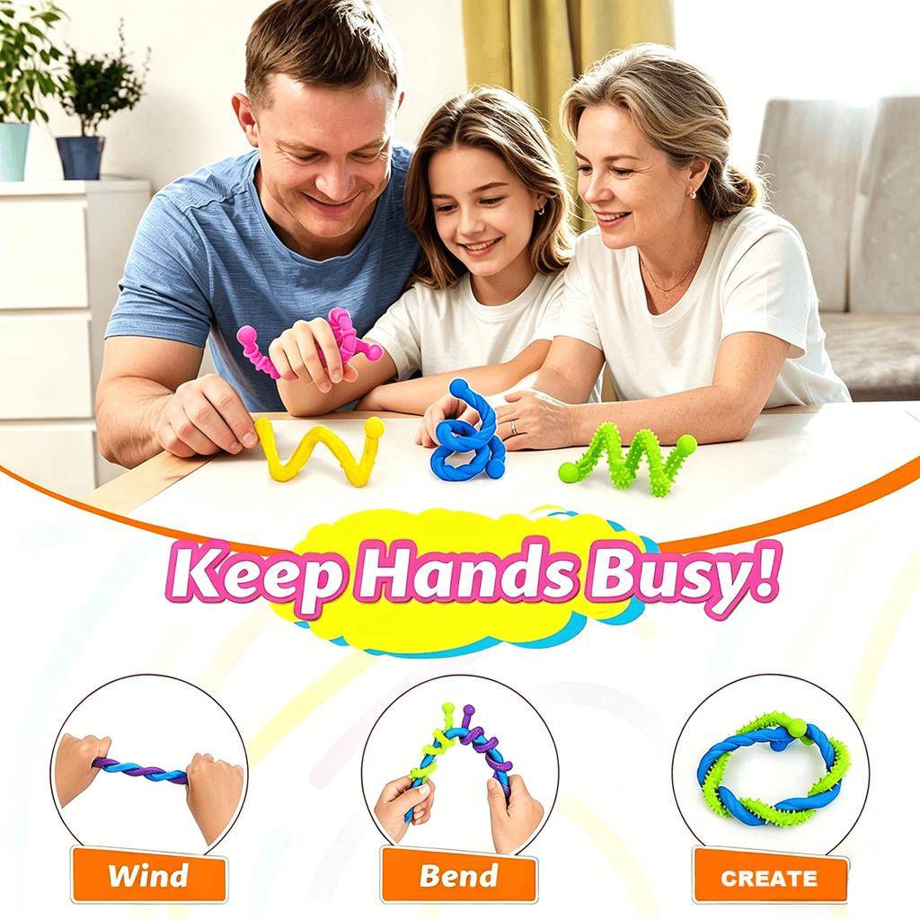 Textured Silicone Sensory Strings – 6-Pack Fidget Set, Bright Stretchy Noodles for Tactile & Sensory Play, Calming Focus