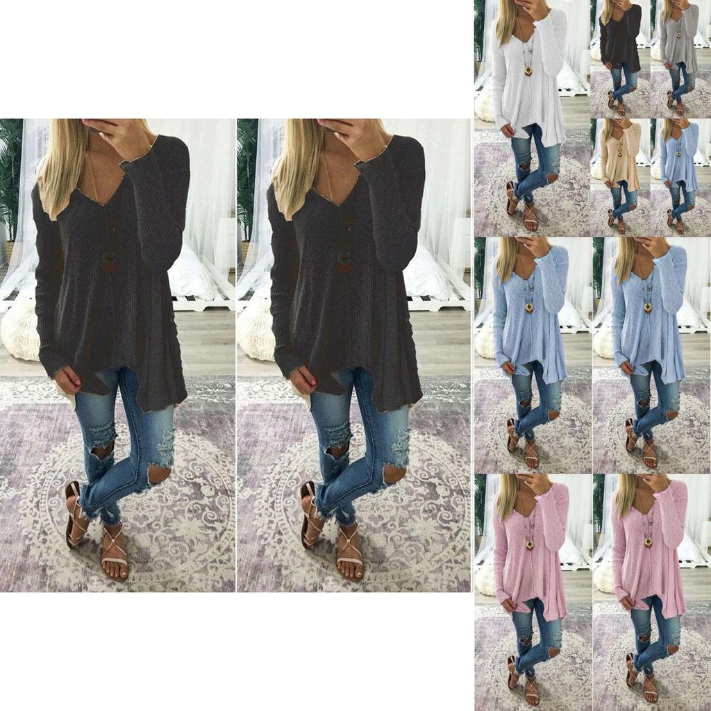 Elegant Plus Size Women Long Sleeve Loose Blouse With Baggy V Neck Tunic T Shirt