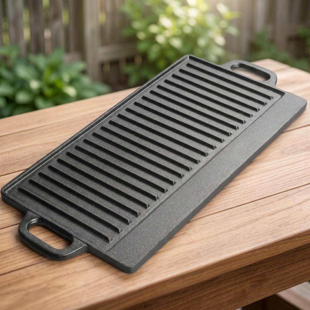 Rectangular Cast Grill Plate Built-in Handles Heavy-Duty