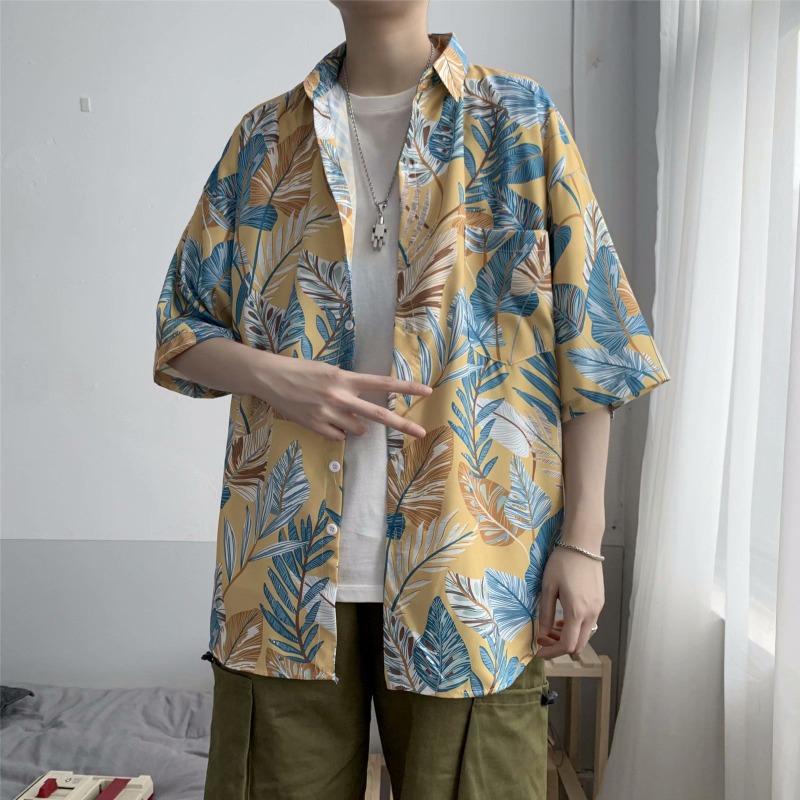 Hawaiian Men's Floral Shirt Harbor Style Retro Beach Beach Floral Couple Floral Shirt Short Sleeved Men