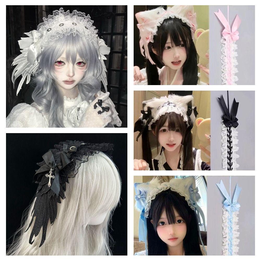 Jk Lolita Lace Headband Sweet Anime Maid Cosplay Headdress Gothic style Ruffled Hairband  Daily