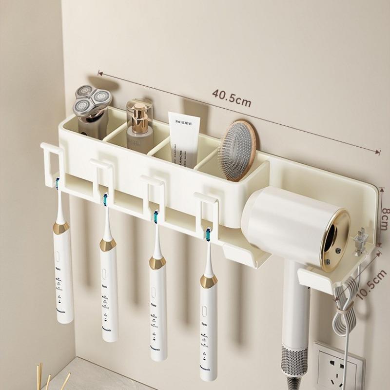 Cream Wind Toothbrush Shelf Shelf No Punching Bathroom Brushing Cup Mouthwash Cup Wall Mounted Hair Dryer Holder