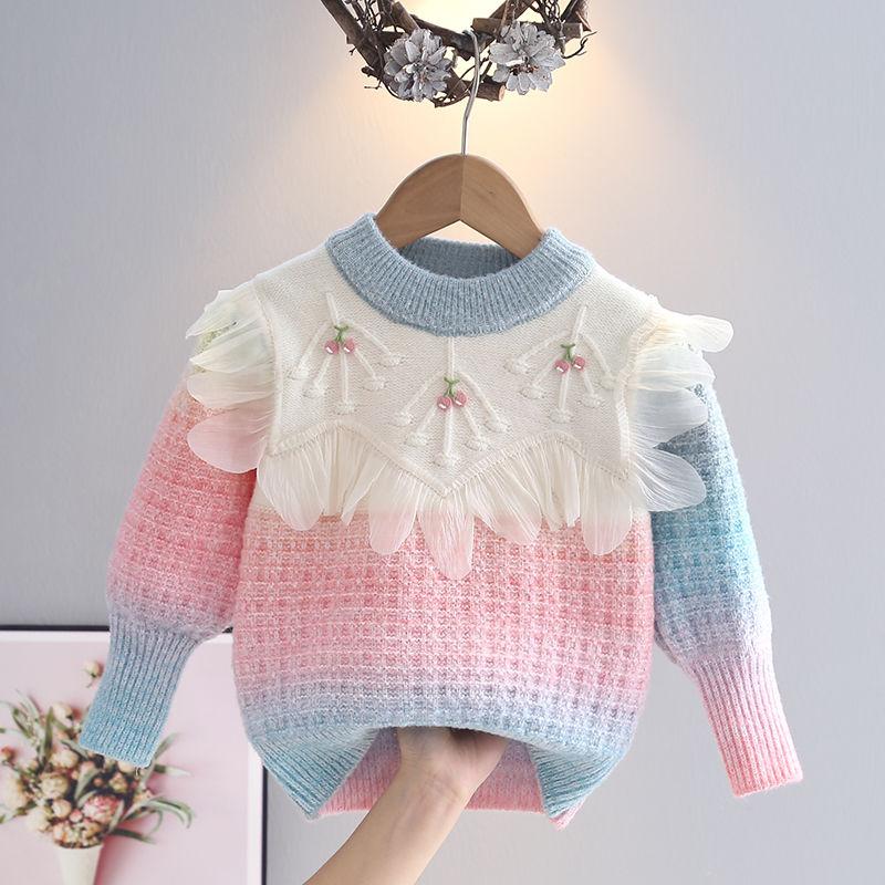 WTEMPO Prinsessen Kant Gesplitste Trui voor Winter Meisjes' Dik Gebreide Trui met Pullover Top 140