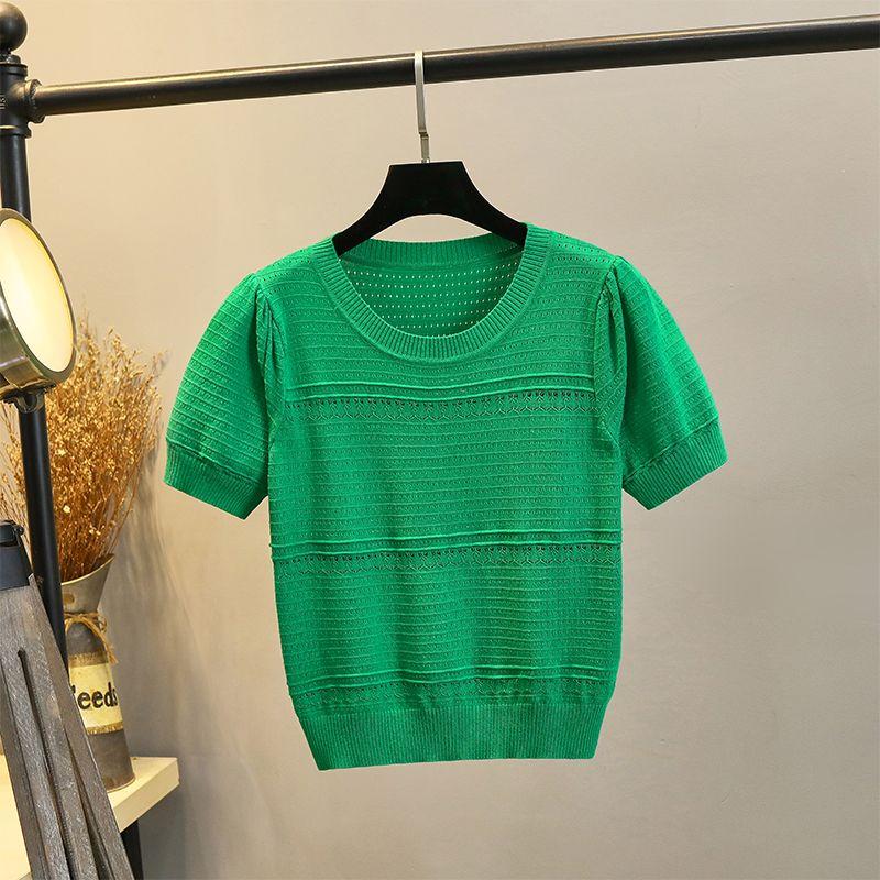 

Футболка с вырезами, ледяной шелк, облегающего кроя, облегающая, универсальный свитер Green S