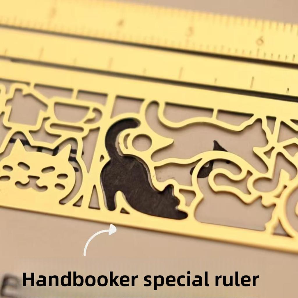 1 stk Multifunksjonell Mal for Katt Håndbok Linjal Rett Linjal Kattunge Mønster Dobbeltsidig Bokmerke og Linjal