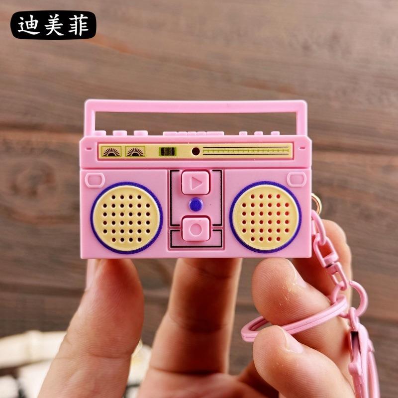 Nostalgic Vintage Mini Retro Classical Radio Recorder Fun Pendant Ornament Keychain Audio Bag Gift
