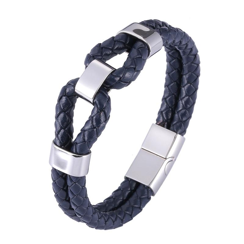 Fashion Men's Leather Bracelet Double Layer Accessories Specially Stainless Steel Multi-Color Combination Surprise Jewelry Gift