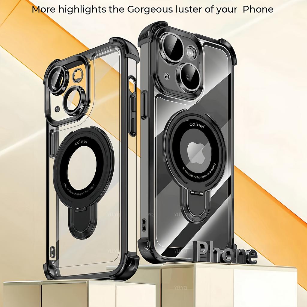 Clear Magnetic Kickstand Case for iPhone 17/16 Pro Max - Electroplated Shockproof Protective Cover