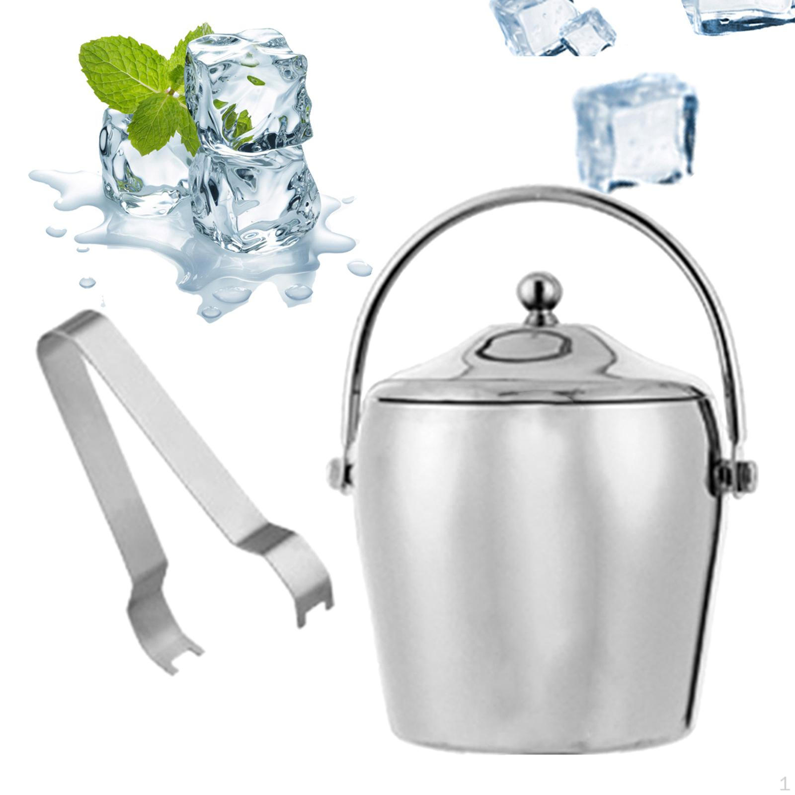 Double Wall Ice Bucket Insulated Stainless Steel Buckets Metal Beverage Tub for Home 2L