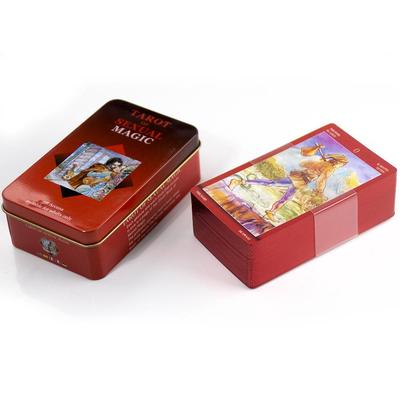 10,3*6cm Tarot der sexuellen Magie Deck in einer Blechdose Vergoldeter Rand für Wahrsagespiel 78 Stück Karten