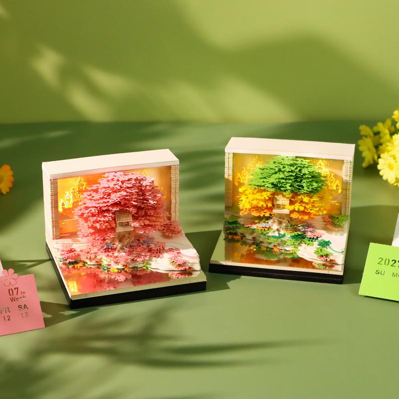 Time Piece Calendar 2027 Desk Calendar With Led Light 3D Tear-Away Calendar Paper Carving Art Memo Pad Notepad Desktop Decor