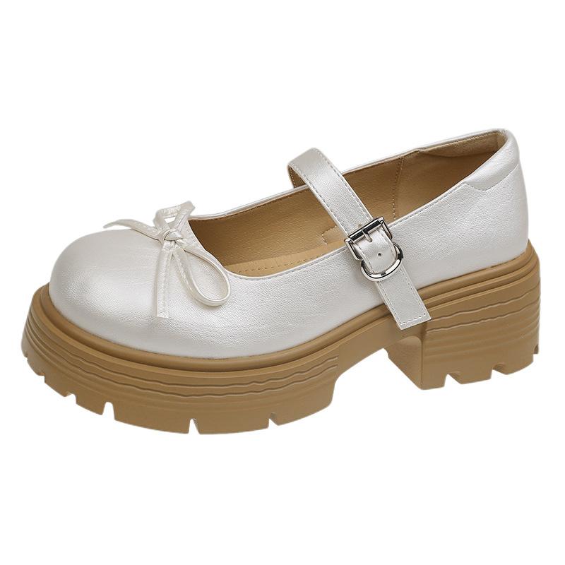 French bow Mary Jane single shoes women's 2025 summer and autumn new models with skirts, muffins, thick soles, big head and small leather shoes
