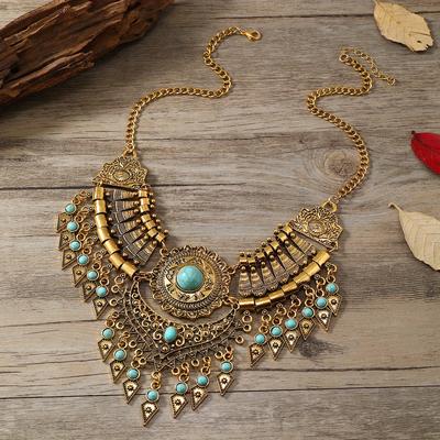 Multilayer Vintage Chunky Necklace With Tassel Pendant Clavicle Chain Women's Ethnic Style Necklace