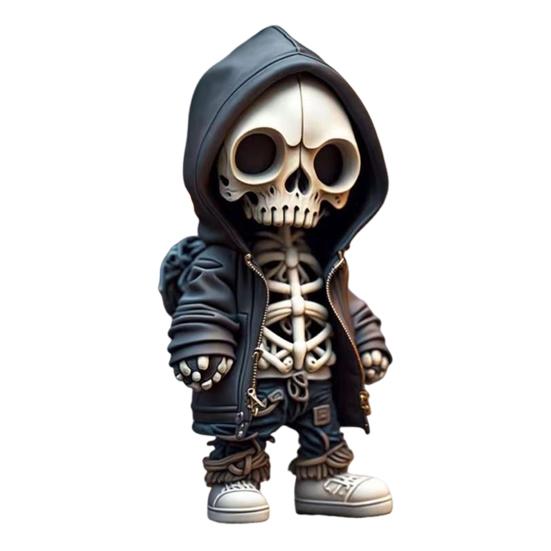 Cool Skeleton Figurine Small Resin Halloween Skeleton Doll Statue Collectible Skull Dwarf Ornament for Home Room Office Desk Decor