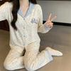 Spring and Autumn New Imitation Cotton Pajamas Women's High-end Plaid Long-sleeved Cartoon Embroidered Loungewear Two-piece Set