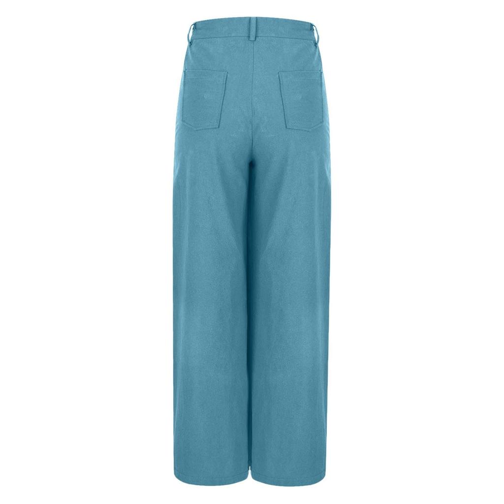 Women's Fashionable Color Button Pocket High Waist Casual Straight Leg Pants