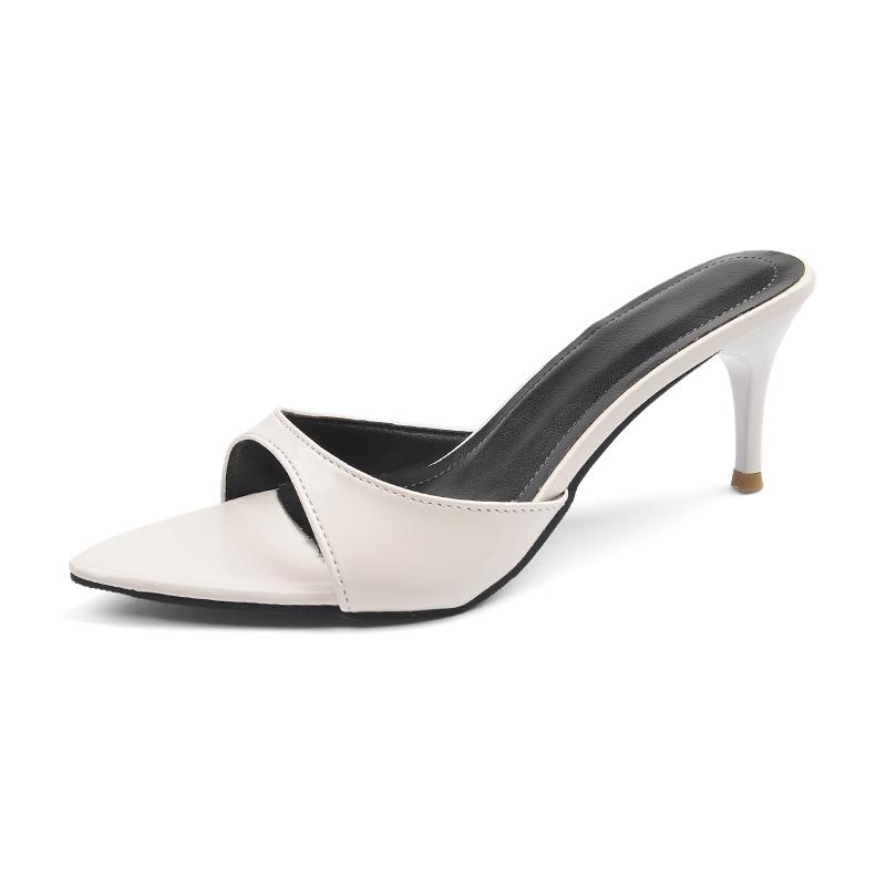 Fashion Patent Leather Sandals and Slippers Women's Fashion and Versatile Summer New Pointed Toe Stipple Heel Outward Wear High Heels