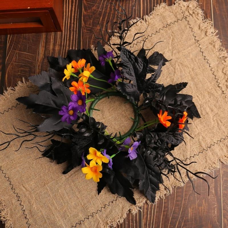 Colorful Flower Candle Wreaths Pack of 5 Tealight Candle Holders Rings for Halloween Parties Table Centerpieces Decors