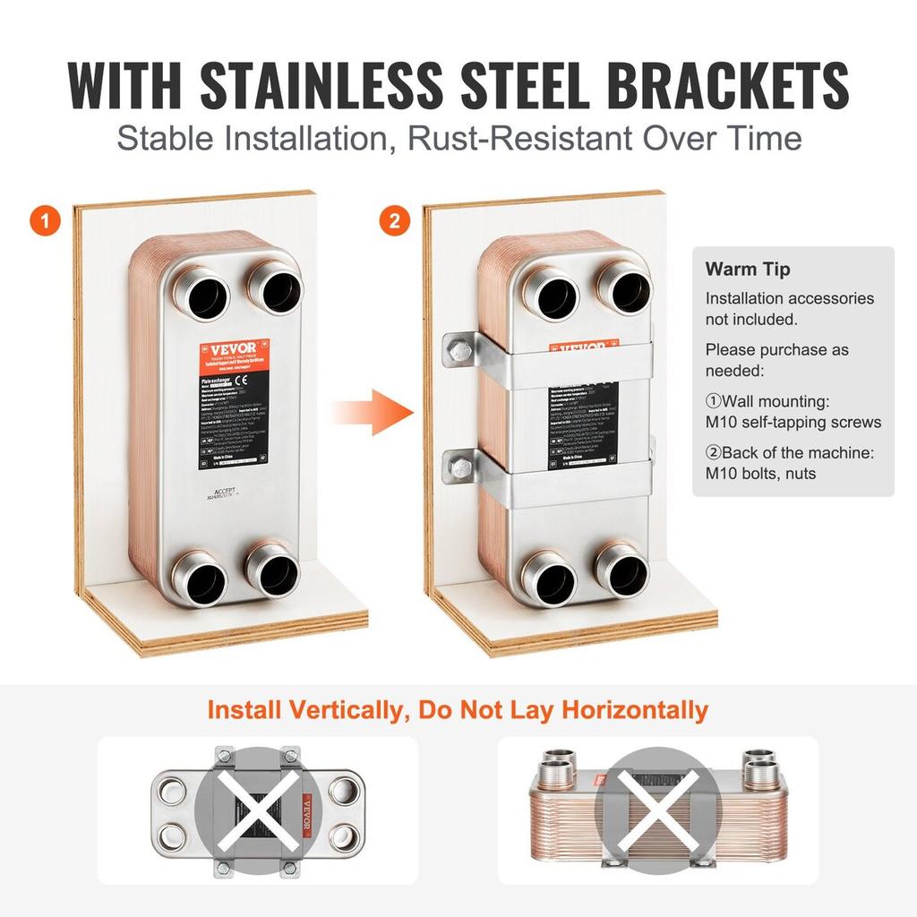 30 Plate Heat Exchanger 4*1-1/4" MNPT Ports 5"x 12" Brazed 316L St. Steel