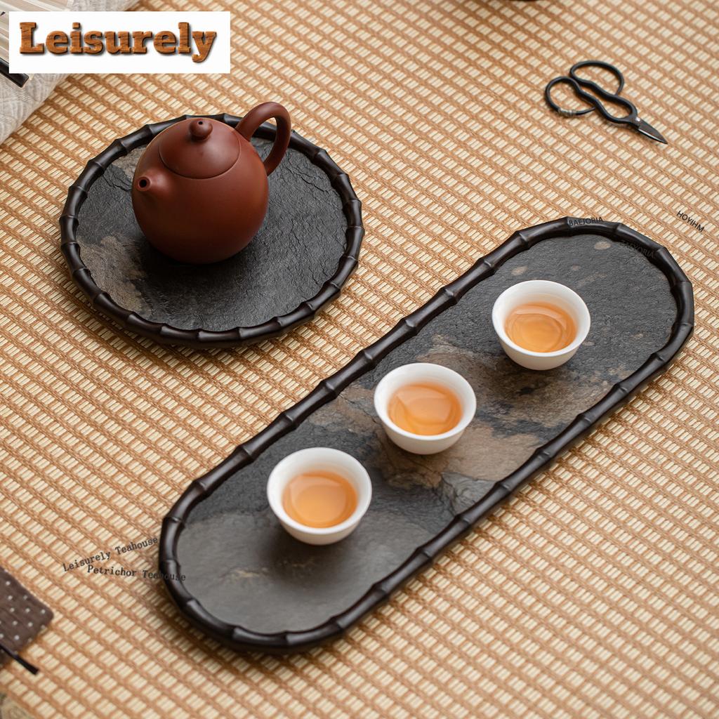 HOYIHM Rock Bamboo Rhyme Tea Tray Afternoon Tea Dessert Plate Coffee Storage Board Teapot Mat Dishes For Serving Tea Services